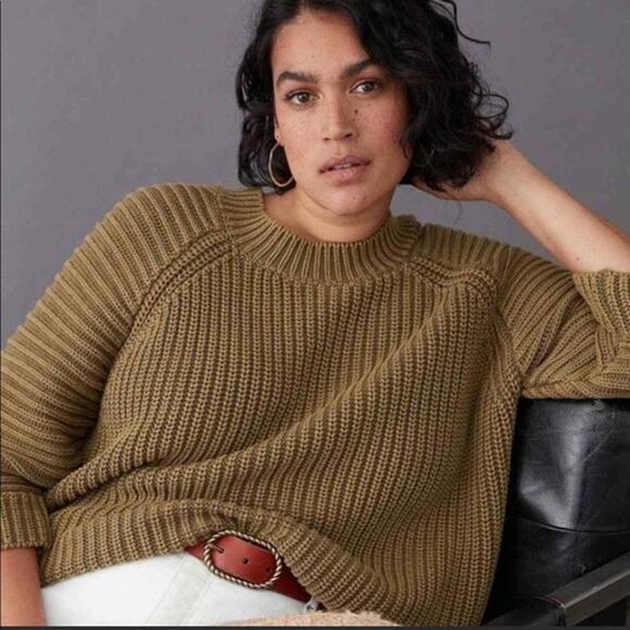 Maeve by Anthropologie Sweaters - Maeve Anthropologie Olive Green Chunky Knit Cotton Sweater XL